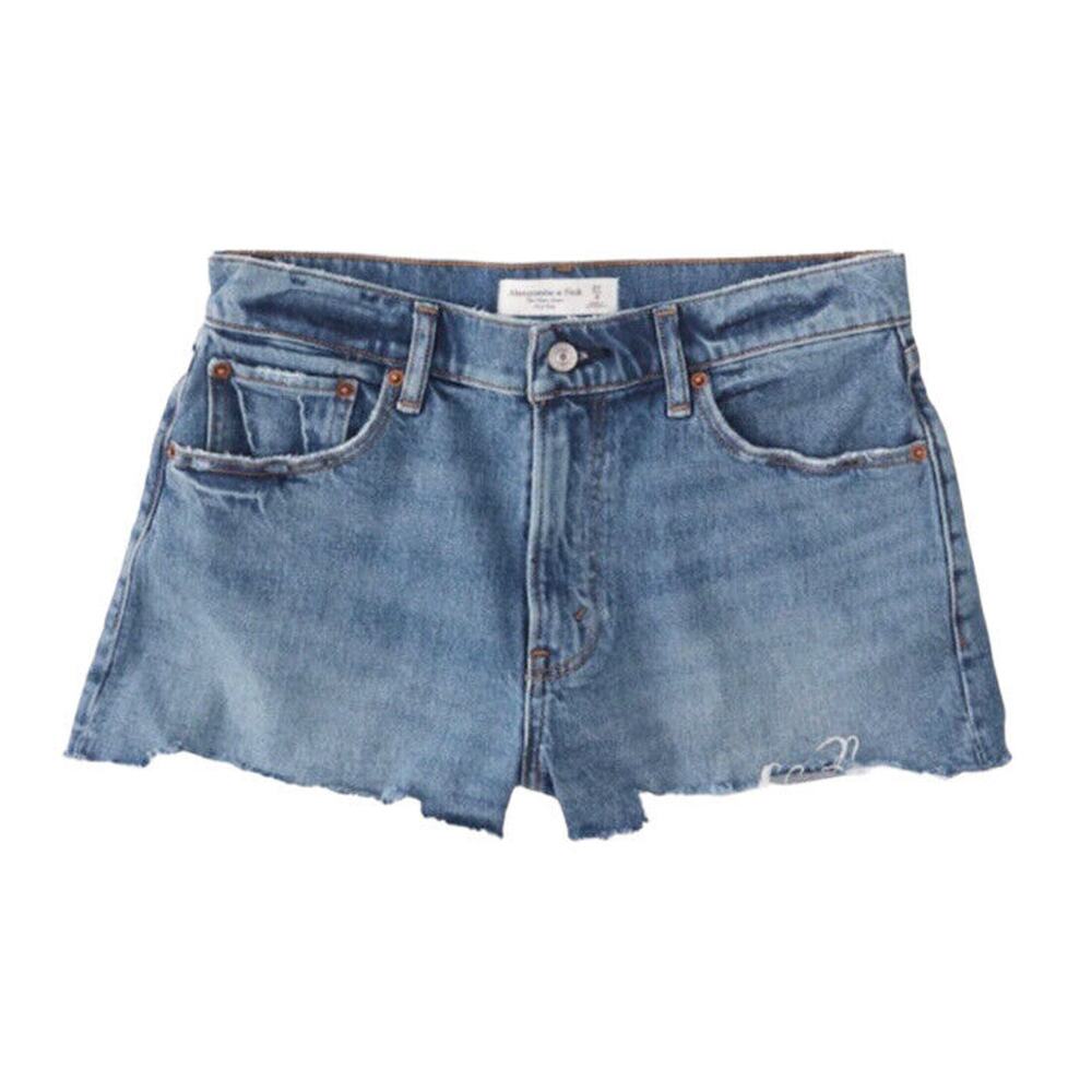 New Abercrombie & Fitch Womans Sz 24 Shorts Mid Rise Raw Hem Mom Curve Love NWT